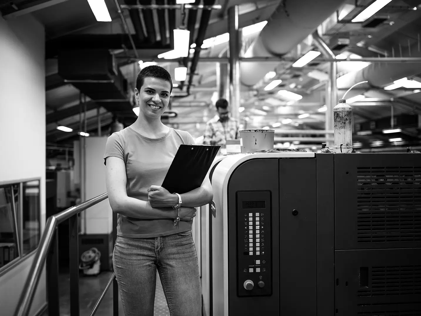 Printing workshop: press and finishing line